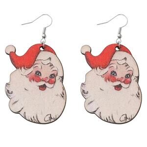 Christmas Santa Claus Wood Earrings
